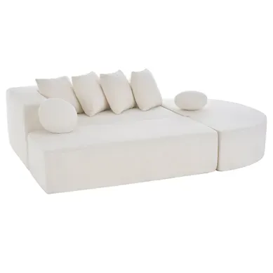 Canapé Compressé Modulable 263x171x40 Cm, Convertible En Lit, Structure Mousse, Chenille Blanc Canapé Compressé Modulable 263x171x40 Cm, Convertible En Lit, Structure Mousse, Chenille Blanc