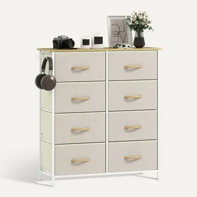 Commode De Rangement 86 X 30 X 94,5 Cm, 8 Tiroirs En Tissu, Poches Latérales, Acier, Beige Commode De Rangement 86 X 30 X 94,5 Cm, 8 Tiroirs En Tissu, Poches Latérales, Acier, Beige
