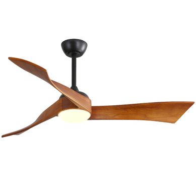 Ventilateur En Métal Et Bois 132x132x42 Cm Couleur Noir Et Bois Avec éclairage 3-en-1