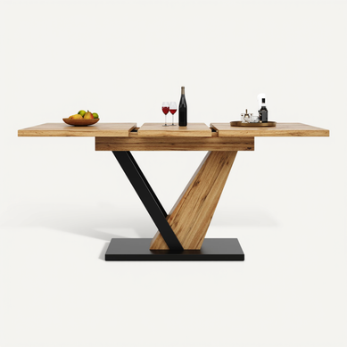 Table Extensible 120-160x75x75,5cm, Style Moderne Et Naturelle, Mdf Et Métal, Couleur Bois Et Noir Table Extensible 120-160x75x75,5cm, Style Moderne Et Naturelle, Mdf Et Métal, Couleur Bois Et Noir