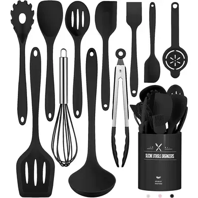 Set D Ustensiles De Cuisine 12 Pièces, Accessoire De Cuisine, Rangement Comptoir, Silicone, Noir Set D Ustensiles De Cuisine 12 Pièces, Accessoire De Cuisine, Rangement Comptoir, Silicone, Noir