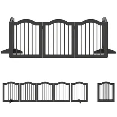 Barrière Pour Chien 261,5x61 Cm, Pliable Avec Pieds Stables, Bois Et Mdf, Couleur Noir Barrière Pour Chien 261,5x61 Cm, Pliable Avec Pieds Stables, Bois Et Mdf, Couleur Noir