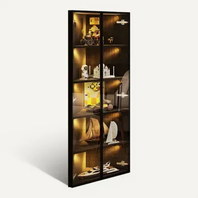 Vitrine D'angle 62x35x160 Cm, LED Intégrée, 2 Portes, Mdf Verre Cadre Aluminium, Noir Vitrine D'angle 62x35x160 Cm, LED Intégrée, 2 Portes, Mdf Verre Cadre Aluminium, Noir