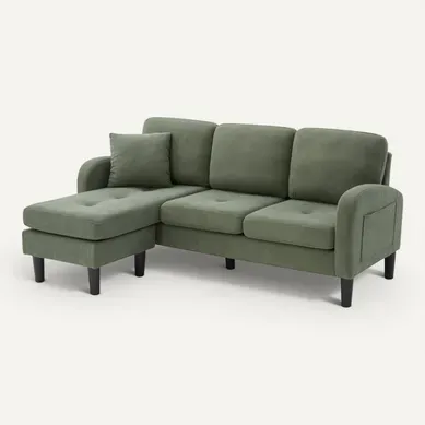 Canapé D'angle L 166x118x77 Cm, Modulable Chaise Longue, Velours Côtelé, Mousse, Couleur Verte