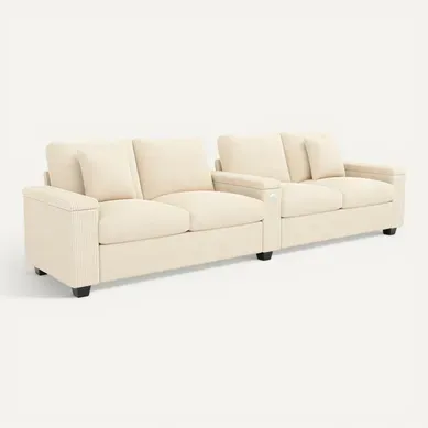 Canapé 4 Places 299 X 80 X 82,7 Cm, Accoudoir Coffre Avec Ports USB/usb-c, Velours Côtelé Beige Canapé 4 Places 299 X 80 X 82,7 Cm, Accoudoir Coffre Avec Ports USB/usb-c, Velours Côtelé Beige
