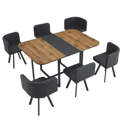Ensemble Table à Manger 150x100x79 Cm, Extensible, 6 Chaises , Mdf Et Métal, Bois Naturel Et Noir Ensemble Table à Manger 150x100x79 Cm, Extensible, 6 Chaises , Mdf Et Métal, Bois Naturel Et Noir
