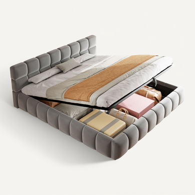 Lit Coffre 180x200 Cm, éclairage LED, Rangement Caché, Tête De Lit Doux, Velours, Gris Lit Coffre 180x200 Cm, éclairage LED, Rangement Caché, Tête De Lit Doux, Velours, Gris