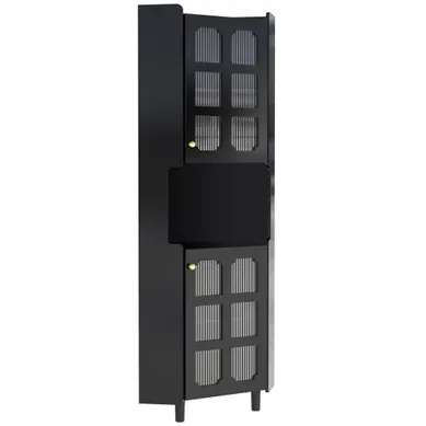 Vitrine D'angle 45x45x157.5 Cm, LED Pilotable, 3 Zones De Rangement, Mdf, Couleur Noire Vitrine D'angle 45x45x157.5 Cm, LED Pilotable, 3 Zones De Rangement, Mdf, Couleur Noire