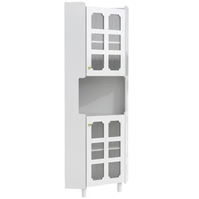 Vitrine D'angle 45x45x157.5 Cm, éclairage LED Pilotable, 3 Zones De Rangement, 2 Portes, Mdf, Blanc Vitrine D'angle 45x45x157.5 Cm, éclairage LED Pilotable, 3 Zones De Rangement, 2 Portes, Mdf, Blanc