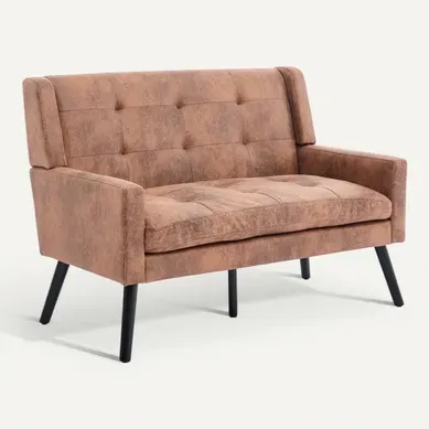 Canapé 2 Places 119x75x88 Cm, Assise Confortable, Tissu Lin, Pieds Bois, Couleur Café Canapé 2 Places 119x75x88 Cm, Assise Confortable, Tissu Lin, Pieds Bois, Couleur Café