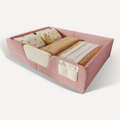 Lit Enfant 140x190 Cm, Barrières Amovibles, Velours Et Mdf, Rangement, Couleur Rose Lit Enfant 140x190 Cm, Barrières Amovibles, Velours Et Mdf, Rangement, Couleur Rose