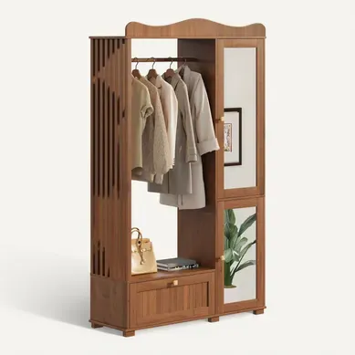 Armoire Penderie 115,5x38,5x194,5 Cm, Miroir Intégré, 1 Tiroir Et 2 Portes, Mdf, Brun
