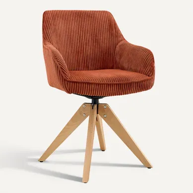 Lot De 2 Chaises Pivotantes, H84 Cm, Rotation 360, Tissu Velours, Bois, Couleur Orange Lot De 2 Chaises Pivotantes, H84 Cm, Rotation 360, Tissu Velours, Bois, Couleur Orange
