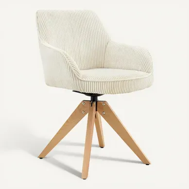 Lot De 2 Chaises Pivotantes 360, H84 Cm, Velours Côtelé, Pieds En Bois, Coloris Blanc Lot De 2 Chaises Pivotantes 360, H84 Cm, Velours Côtelé, Pieds En Bois, Coloris Blanc