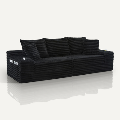 Canapé Compressé 273x98x87 Cm, Poches Latérales, Tissu Velours Côtelé, Noir Canapé Compressé 273x98x87 Cm, Poches Latérales, Tissu Velours Côtelé, Noir