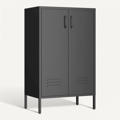 Buffet Bas 65x35x106.5 Cm, 2 Portes, étagères Réglables, Métal, Pied Ajustable, Couleur Noire Buffet Bas 65x35x106.5 Cm, 2 Portes, étagères Réglables, Métal, Pied Ajustable, Couleur Noire