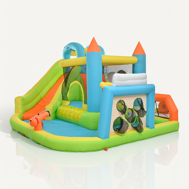 Château Gonflable 360x320x200 Cm, Toboggan Et Piscine, Tissu Oxford, Multicolore
