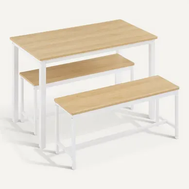 Ensemble Repas 110x60x75 Cm, 2 Bancs Gain De Place, Panneaux De Bois Acier, Couleur Bois Et Blanc Ensemble Repas 110x60x75 Cm, 2 Bancs Gain De Place, Panneaux De Bois Acier, Couleur Bois Et Blanc