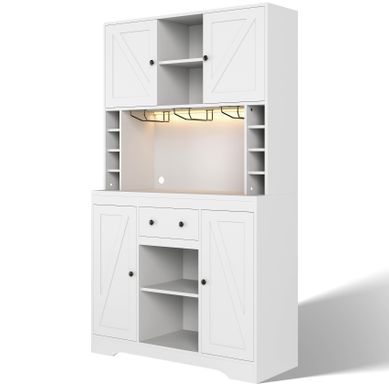 Buffet De Cuisine 105x39x180 Cm, LED Et Prises Intégrées, étagères Réglables, Mdf Blanc