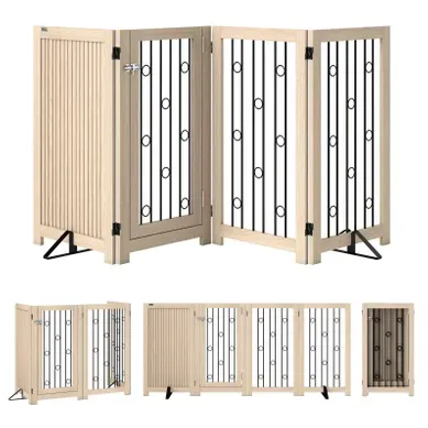 Barrière Pour Chien 4 Panneaux 91,5 Cm, Porte Verrouillable, Bois Et Acier, Coloris Bois Barrière Pour Chien 4 Panneaux 91,5 Cm, Porte Verrouillable, Bois Et Acier, Coloris Bois