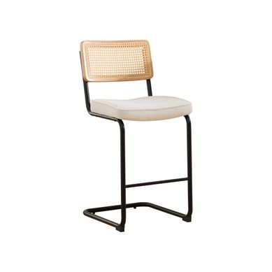 Lot De 2 Tabourets De Bar, Sans Accoudoirs, Dossier Rotin, Chenille, Métal, Beige Lot De 2 Tabourets De Bar, Sans Accoudoirs, Dossier Rotin, Chenille, Métal, Beige