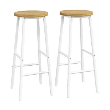 Tabouret De Bar 30x30x70 Cm, Double Repose Pieds, Pieds Réglables, Assise Décor Bois En Mdf, Blanc