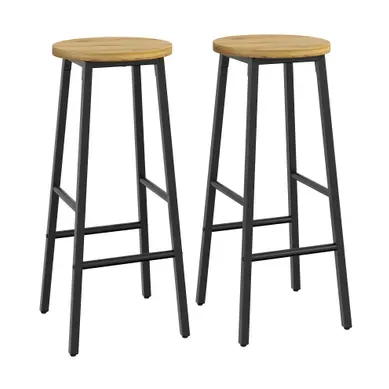 Lot De 2 Tabourets De Bar 30x30x70 Cm, Double Repose Pieds, Métal Et Mdf, Noir Effet Bois