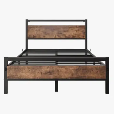 Lit 120x200 Cm, Structure Metallique Avec Mdf, Rangement Sous Lit, Style Industriel, Marron