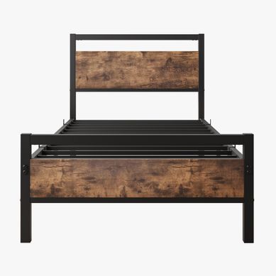 Lit Enfant 90x200 Cm, Rangement Sous Lit 27 Cm, Tête Et Pied Hauts, Métal Et Mdf, Marron Et Noir Lit Enfant 90x200 Cm, Rangement Sous Lit 27 Cm, Tête Et Pied Hauts, Métal Et Mdf, Marron Et Noir