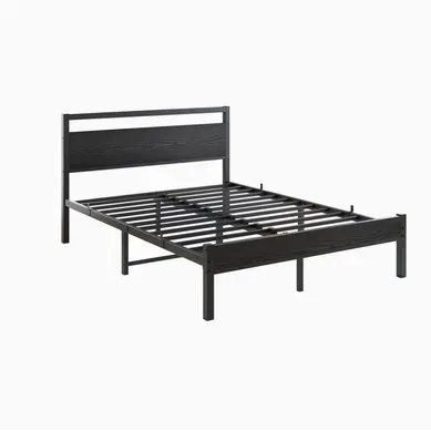 Lit 120x200 Cm, Structure Metallique Avec Mdf, Rangement Sous Lit, Style Industriel, Noir