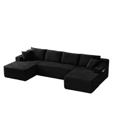 Canapé Compressé Modulable 6 Places, Assise Profonde, Mousse À Mémoire, Velours Côtelé, Noir Canapé Compressé Modulable 6 Places, Assise Profonde, Mousse À Mémoire, Velours Côtelé, Noir