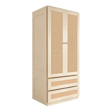 Armoire 70x55x170 Cm, 2 Porte Et 2 Tiroirs, Design Nature, Bois Et Mdf, Couleur Bois, Effet Rotin Armoire 70x55x170 Cm, 2 Porte Et 2 Tiroirs, Design Nature, Bois Et Mdf, Couleur Bois, Effet Rotin