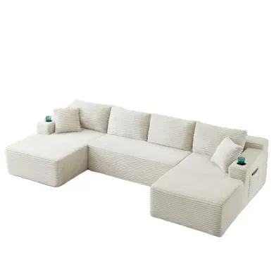 Canapé Compressé Modulable 6 Places, Assise Profonde, Mousse À Mémoire, Velours Côtelé, Beige Canapé Compressé Modulable 6 Places, Assise Profonde, Mousse À Mémoire, Velours Côtelé, Beige