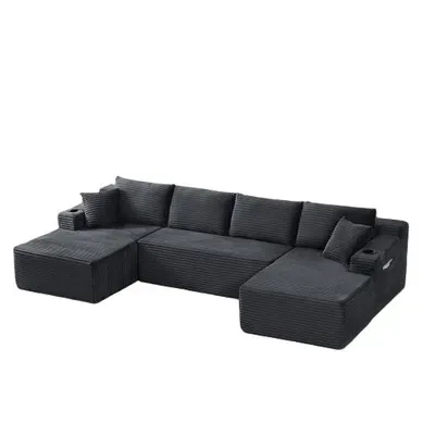 Canapé Compressé Modulable 6 Places, Assise Profonde, Mousse À Mémoire, Velours Côtelé, Gris Foncé Canapé Compressé Modulable 6 Places, Assise Profonde, Mousse À Mémoire, Velours Côtelé, Gris Foncé