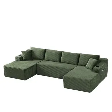 Canapé Compressé Modulable 6 Places, Assise Profonde, Mousse À Mémoire, Velours Côtelé, Vert Canapé Compressé Modulable 6 Places, Assise Profonde, Mousse À Mémoire, Velours Côtelé, Vert