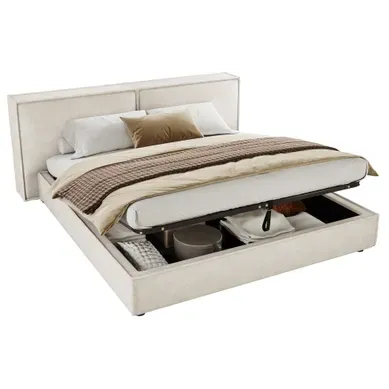 Lit Coffre 180x200 Cm Avec Sommier Hydraulique En Chenille Beige