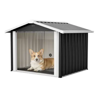 Niche Pour Chien 101x91x84,7 Cm, Toit Incliné, Métal étanche, Couleur Noir