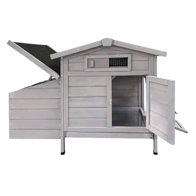 Poulailler Surélevé, Dimensions Compactes, Abri Sécurisé, Bois, Gris Clair
