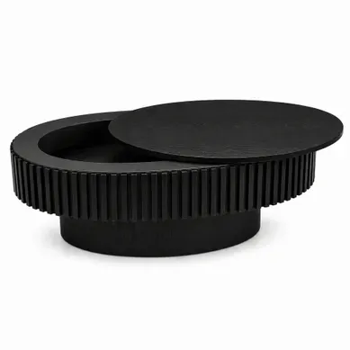 Table Basse Ovale 98x60x35 Cm Avec Rangement Caché, Placage Bois, Couleur Noir Table Basse Ovale 98x60x35 Cm Avec Rangement Caché, Placage Bois, Couleur Noir