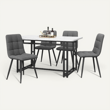 Ensemble Table Et Chaises, Table à Manger Gris Avec Pieds Métal Noir Et 4 Chaises En Lin Gris Ensemble Table Et Chaises, Table à Manger Gris Avec Pieds Métal Noir Et 4 Chaises En Lin Gris