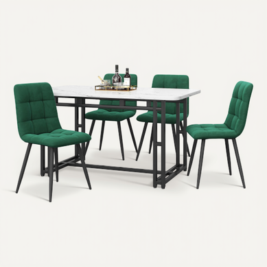 Ensemble Table Et Chaises, Table à Manger 120 Cm Avec Pieds Métal Noir Et 4 Chaises En Velours Vert Ensemble Table Et Chaises, Table à Manger 120 Cm Avec Pieds Métal Noir Et 4 Chaises En Velours Vert