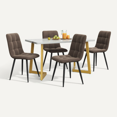 Ensemble Table Et Chaises, Table à Manger Avec Pieds Dorés Et 4 Chaises En Velours Brun Ensemble Table Et Chaises, Table à Manger Avec Pieds Dorés Et 4 Chaises En Velours Brun