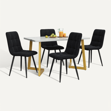 Ensemble Table Et Chaises, Table à Manger Avec Pieds Dorés Et 4 Chaises En Velours Noir Ensemble Table Et Chaises, Table à Manger Avec Pieds Dorés Et 4 Chaises En Velours Noir