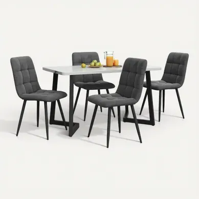 Ensemble Table Et Chaises, Table à Manger 117 Cm Avec Pieds Métal Noir Et 4 Chaises En Velours Gris Ensemble Table Et Chaises, Table à Manger 117 Cm Avec Pieds Métal Noir Et 4 Chaises En Velours Gris