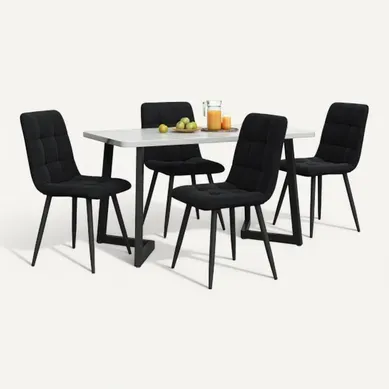 Ensemble Table Et Chaises, Table à Manger Avec Pieds Métal Noir Et 4 Chaises En Velours Noir Ensemble Table Et Chaises, Table à Manger Avec Pieds Métal Noir Et 4 Chaises En Velours Noir