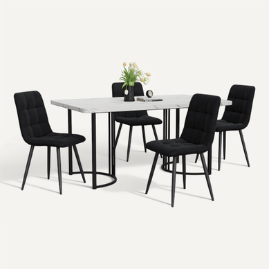 Ensemble Table Et Chaises, Table à Manger 140x80 Cm Avec Pieds Métal Et 4 Chaises En Velours Noir Ensemble Table Et Chaises, Table à Manger 140x80 Cm Avec Pieds Métal Et 4 Chaises En Velours Noir