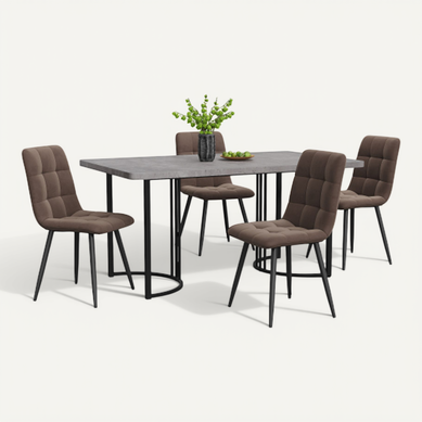 Ensemble Table Et Chaises, Table à Manger Avec Pieds Métal Noir Et 4 Chaises En Velours Gris Ensemble Table Et Chaises, Table à Manger Avec Pieds Métal Noir Et 4 Chaises En Velours Gris