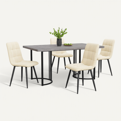 Ensemble Table Et Chaises, Table à Manger Avec Pieds Métal Noir Et 4 Chaises En Velours Beige Ensemble Table Et Chaises, Table à Manger Avec Pieds Métal Noir Et 4 Chaises En Velours Beige