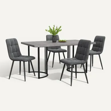 Ensemble Table Et Chaises, Table à Manger Avec Pieds Métal Noir Et 4 Chaises En Velours Gris Ensemble Table Et Chaises, Table à Manger Avec Pieds Métal Noir Et 4 Chaises En Velours Gris