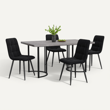 Ensemble Table Et Chaises, Table à Manger 140x80cm Avec Pieds Métal Et 4 Chaises En Velours Noir Ensemble Table Et Chaises, Table à Manger 140x80cm Avec Pieds Métal Et 4 Chaises En Velours Noir